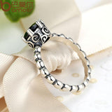 BAMOER Finger Ring with Black Cubic Zirconia Wedding Jewelry PA7205 - V.I.P Digital Presence