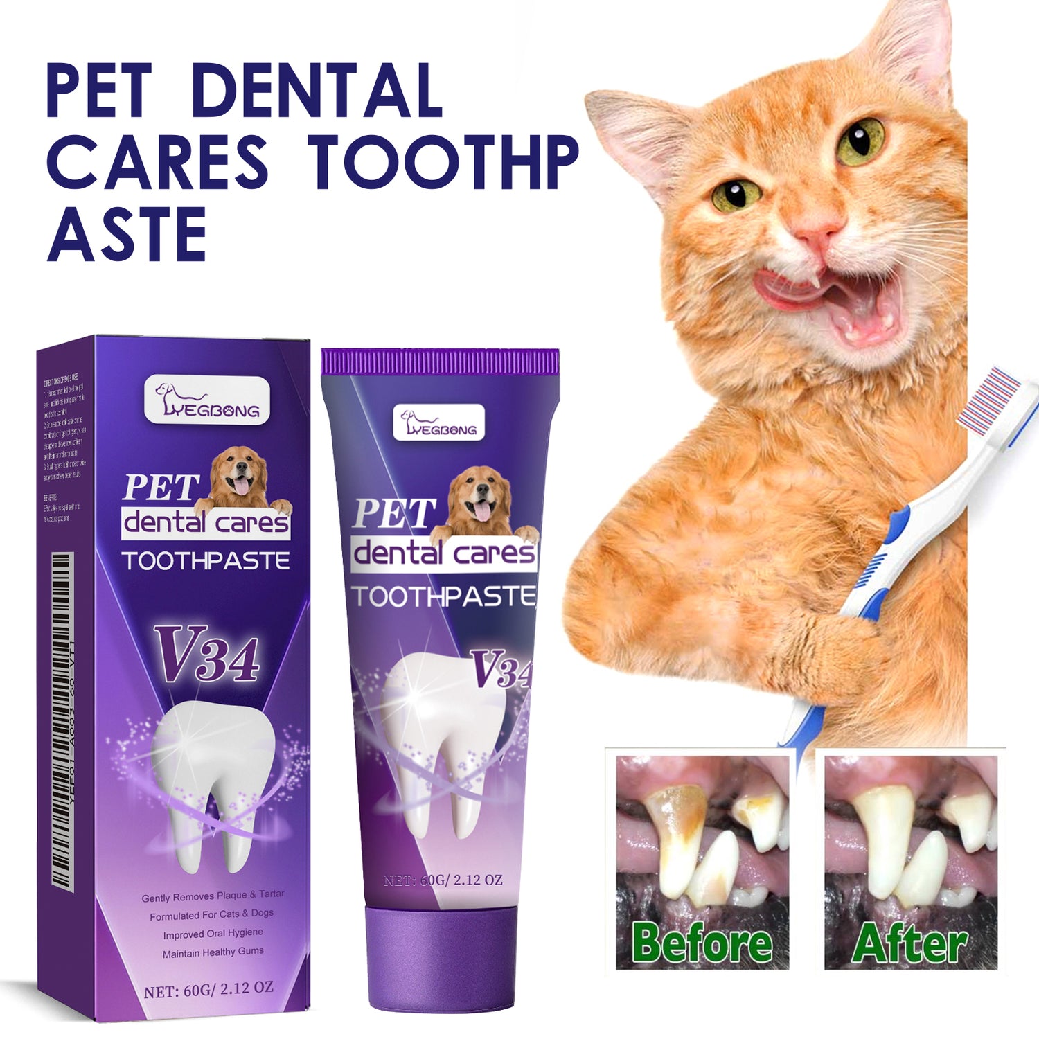 Vip Toothpaste Pet V34 Toothpaste, Pet Clean Bad Breath Tartar Care Gum Care Toothpas ...