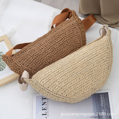 Sports Crossbody Bag Handmade Woven Dumpling Bag Breathable Semicircle Bag Versatile Rattan Bag Summer Beach Bag for Women Luxury - V.I.P Digital Presence