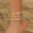 Leisure style beach circular rice bead foot ring 3-piece set, water droplet coin acrylic foot chain - V.I.P Digital Presence