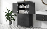 Bathroom Storage Cabinet, Cabinet with Two Doors and Drawers, Adjustable Shelf, MDF Board, Black - V.I.P Digital Presence