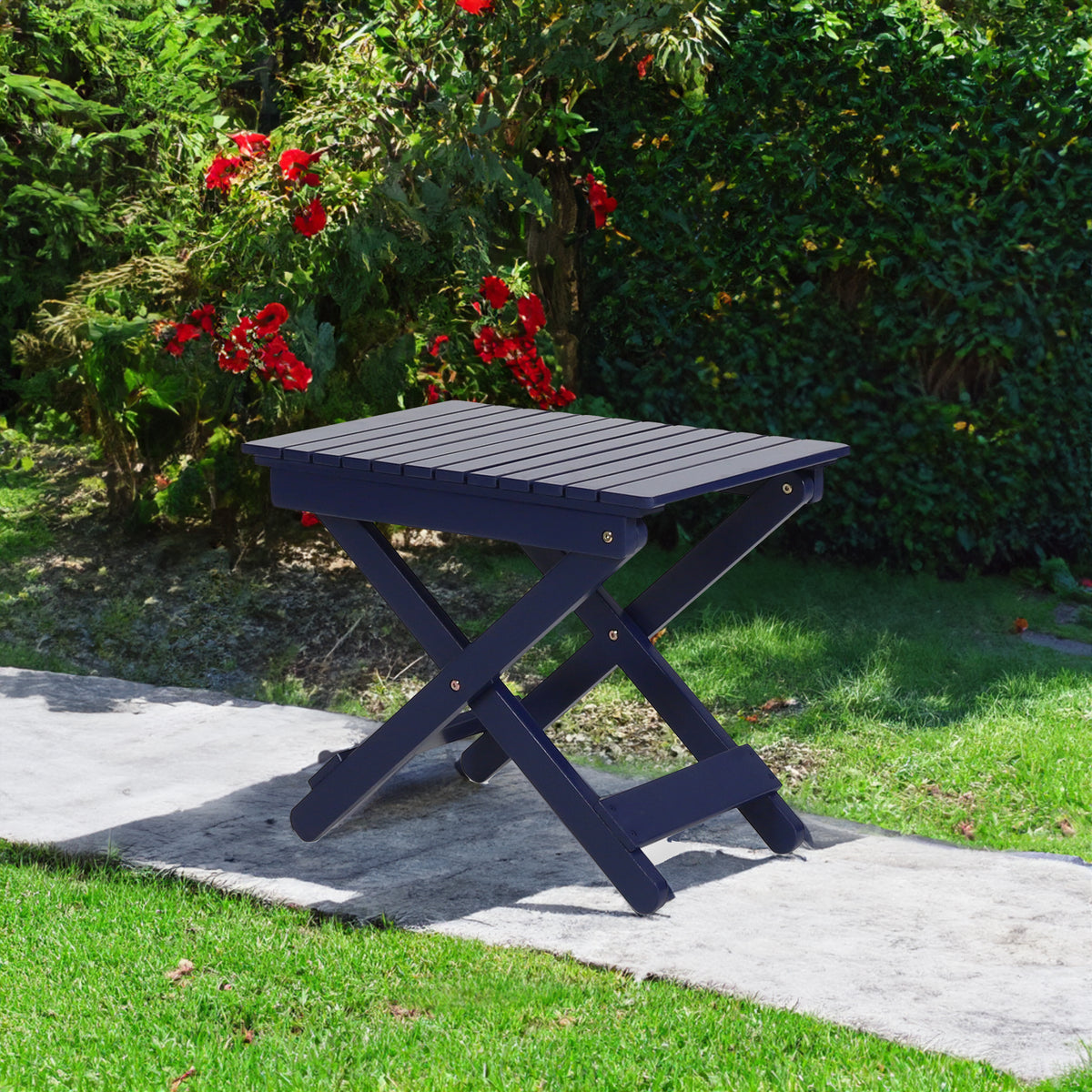 Outdoor Folding Wooden Side Table, Navy Blue, 15"D x 22.75"W x 18.25"H - V.I.P Digital Presence