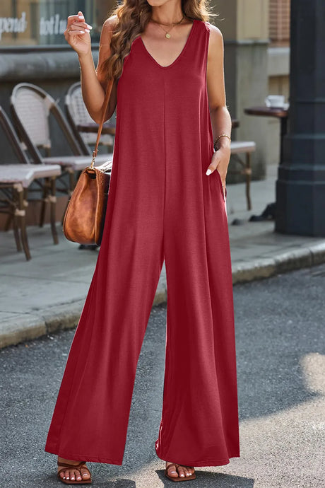 V-Neck Wide Strap Jumpsuit - V.I.P Digital Presence
