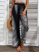 Fashionable and elegant striped leaf positioning printed wide leg pants for women - V.I.P Digital Presence