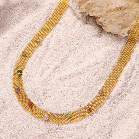 Geometric Colorful Zircon Necklace Titanium Steel PVD Plated Non Fading Jewelry - V.I.P Digital Presence