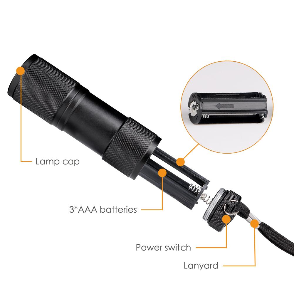 Mini 9LED UV Flashlight Ultraviolet Ultra Violet Invisible Ink Marker Detection Torch Light 3AAA UV Lamp - V.I.P Digital Presence