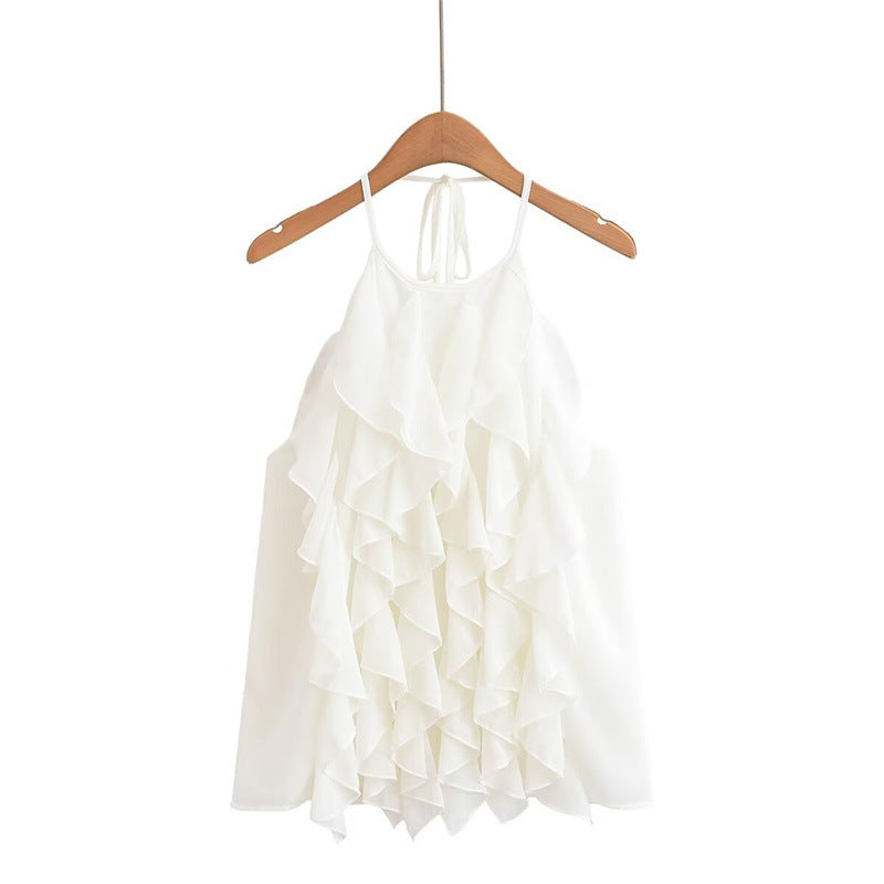 Summer New Style Women's Fashion Sexy Spaghetti Strap Ruffle Neck Tie Crop Top - V.I.P Digital Presence
