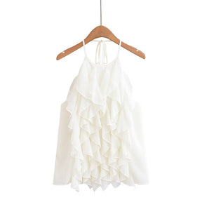 Summer New Style Women's Fashion Sexy Spaghetti Strap Ruffle Neck Tie Crop Top - V.I.P Digital Presence