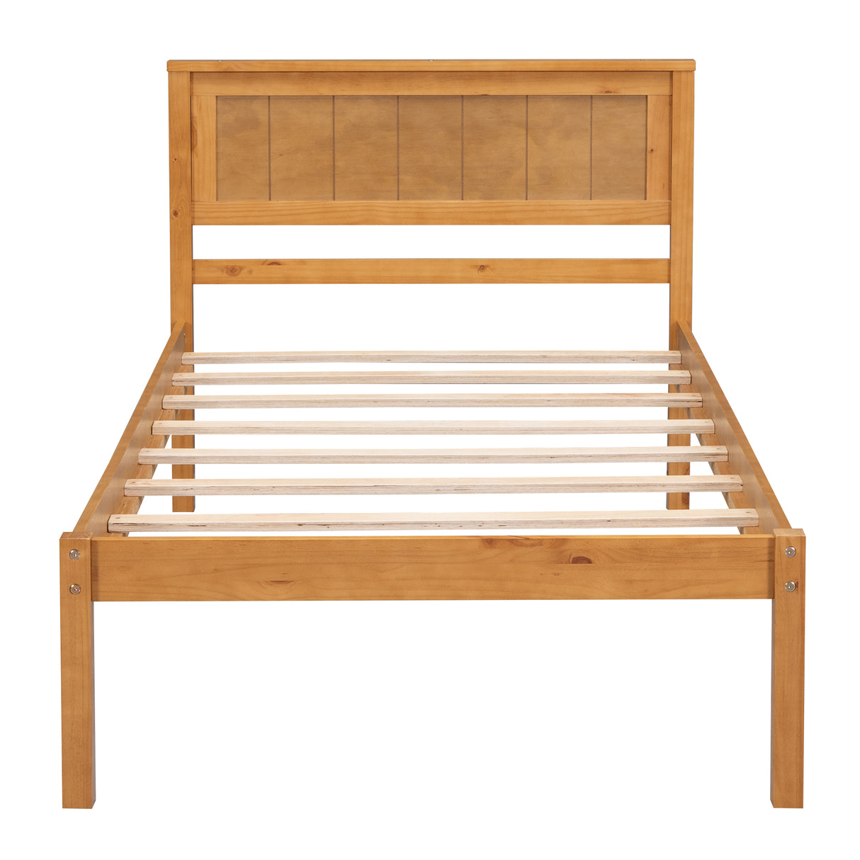 Platform Bed Frame with Headboard  Wood Slat Support  No Box Spring Needed Twin Oak