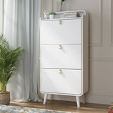 Modern Arc Design Shoe Cabinet With 3 Drawers,Shoe Storage Cabinet for Entryway,Outdoor,White Finish - V.I.P Digital Presence