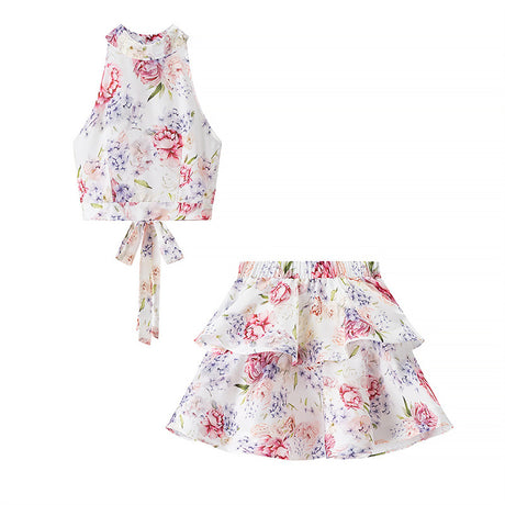Fashionable and Sexy Halter Sleeveless Top with Floral Print Skirt - V.I.P Digital Presence