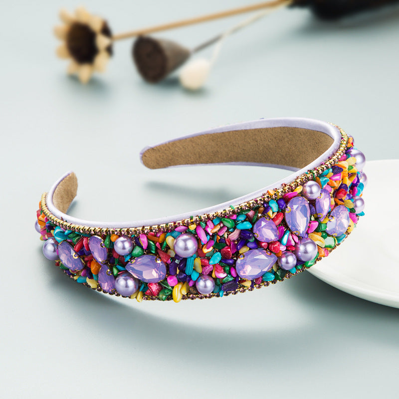 Personalized Design Colorful Turquoise Diamond Inlaid Wide Edge Fabric Candy Colored Headband Temperament Headwear - V.I.P Digital Presence