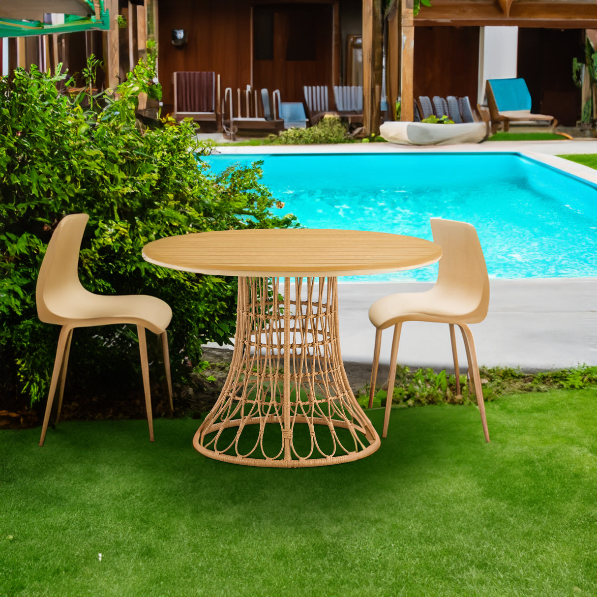 Outdoor dining simple bamboo chair table - V.I.P Digital Presence