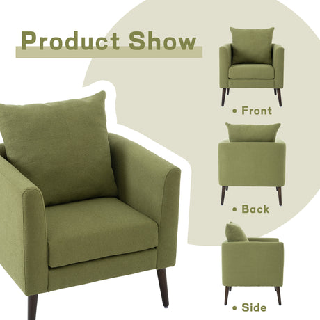 Barrel Chair, modern style chair, fabric armchair, club chair, solid wood leg cushion armchair, olive green waist pillow - V.I.P Digital Presence