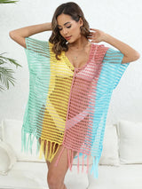 Fringe Color Block Scoop Neck Cover Up - V.I.P Digital Presence