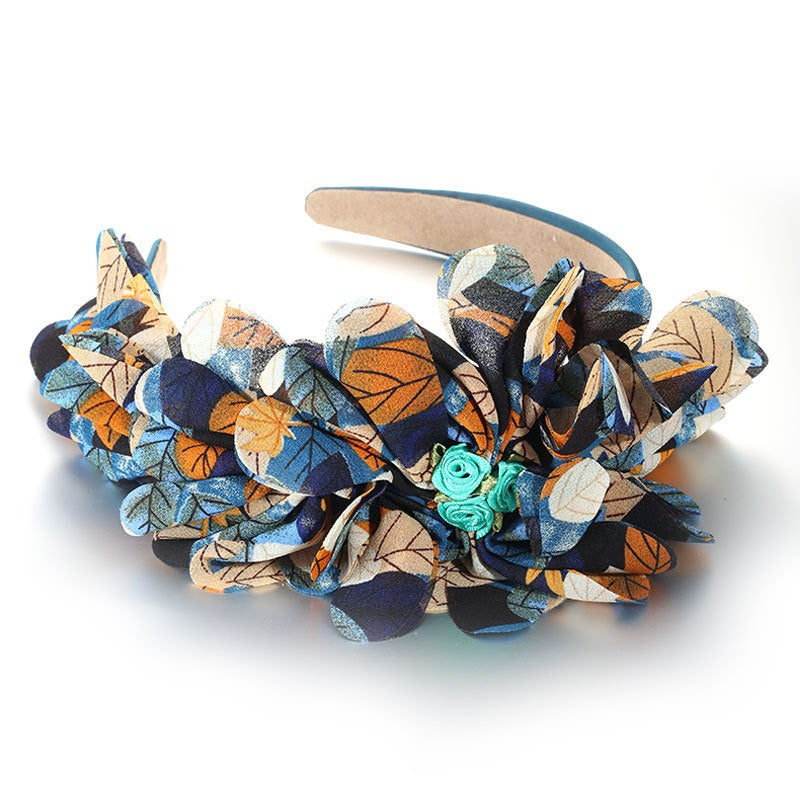 Exaggerated fabric oversized flower and leaf pattern headband - V.I.P Digital Presence