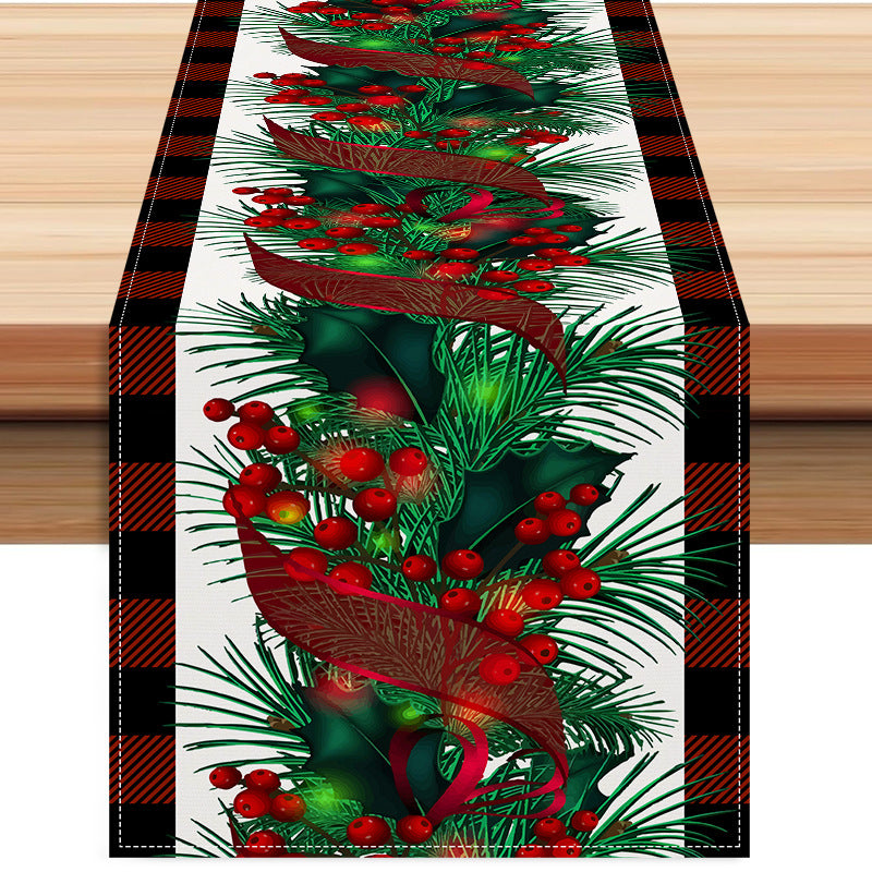 New red and black checkered table flag Christmas red fruit printed tablecloth TV cabinet decoration tablecloth home fabric - V.I.P Digital Presence