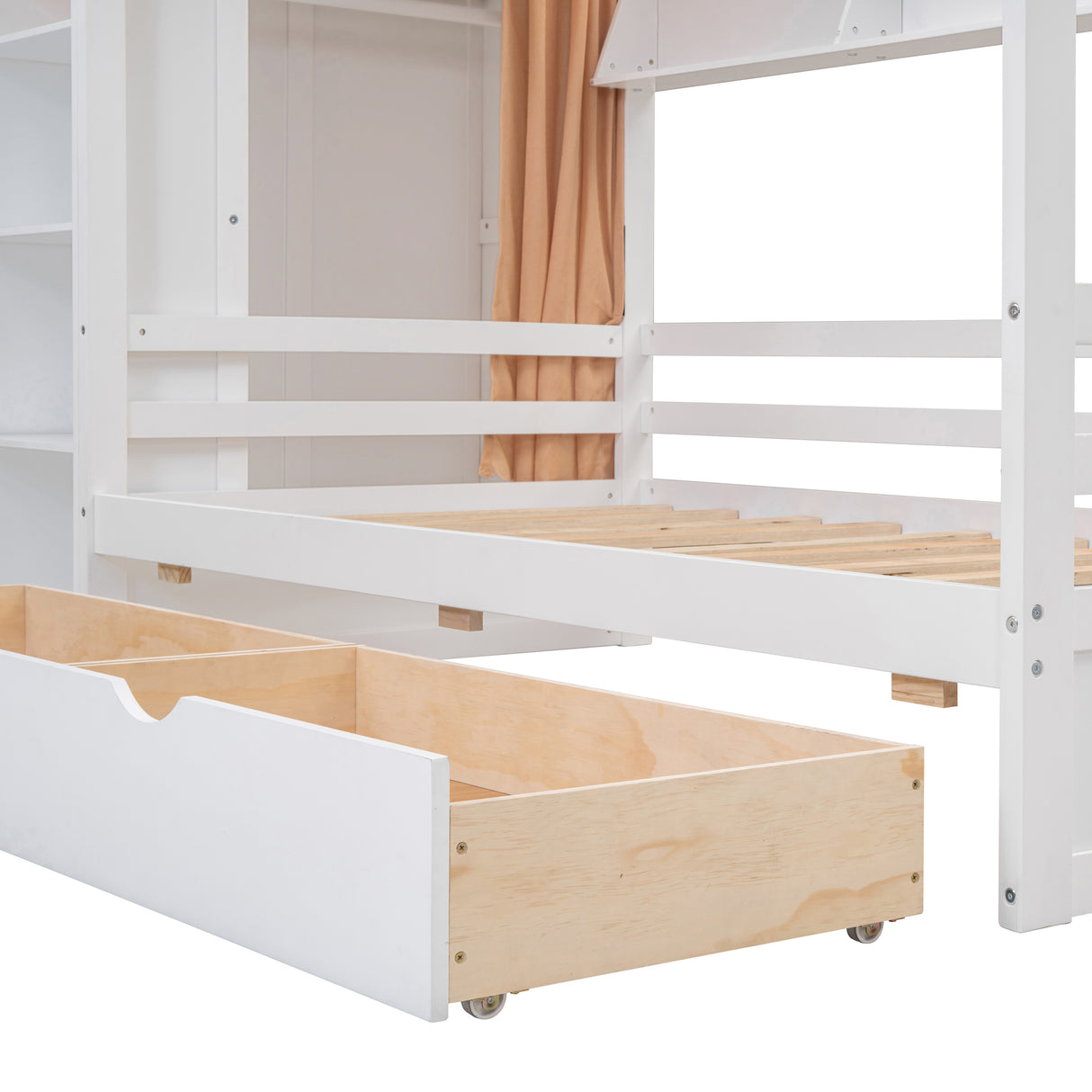 Twin size House Bed with Two Drawers and Wardrobe,White - V.I.P Digital Presence