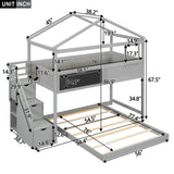 Twin over Full House Bunk Bed with Storage Staircase and Blackboard Gray