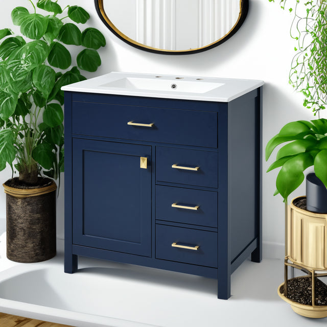 30-Inch Blue Bathroom Vanity with Ceramic Sink and Ample Storage - Ideal Choice for Small Bathrooms - V.I.P Digital Presence