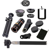10 in 1 Kits 12x Zoom Telephoto Lens Fish eye Lens Wide Angle Macro Lenses Cell Phone Mobile Tripod - V.I.P Digital Presence