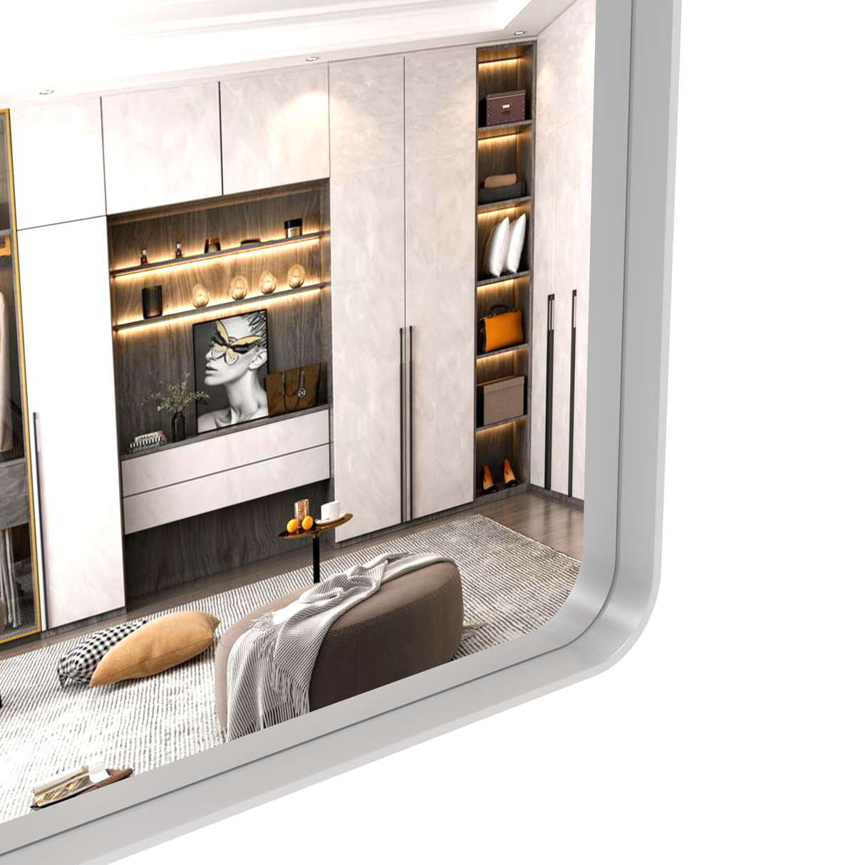 Large bathroom mirror with movable tray wall mounted mirror, vertically and horizontally suspended aluminum frame wall mounted m - V.I.P Digital Presence