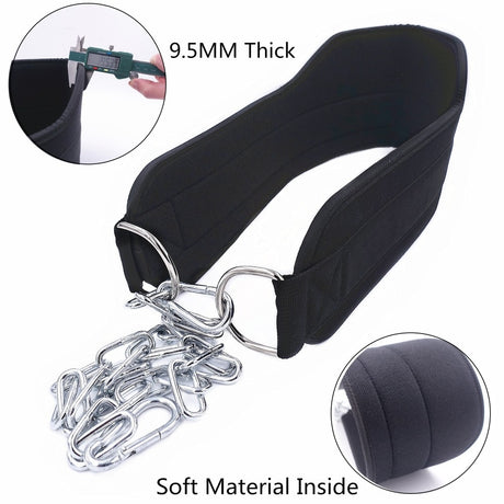Thick Neoprene Weight Lifting Belt with Chain Dipping Belt for Pull Up Chin Up Kettlebell Barbell Fitness Bodybuilding Gym Belt - V.I.P Digital Presence