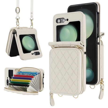 Suitable for Flip5 4 folding phone case fashion card insertion Samsung ZFlip6 crossbody small fragrant style phone leather cover - V.I.P Digital Presence