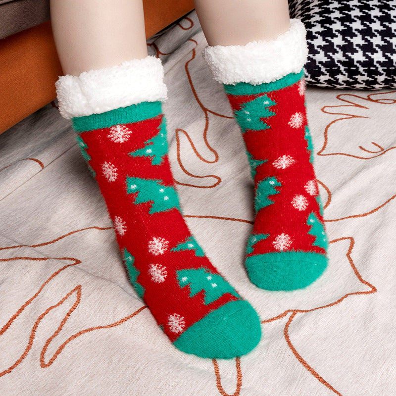 Christmas Floor Socks Indoor Home Sleep Winter Plush Thick Long Socks Women's Postpartum Socks Anti slip - V.I.P Digital Presence