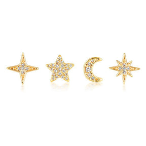 S925 Small Ins 4 Piece Set Star Octagonal Star Four Point Star Moon Earring Set - V.I.P Digital Presence