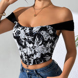 Printed ultra short crop top with exposed navel for summer - V.I.P Digital Presence