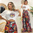 Printed Two-Piece Set Round Neck Short Sleeve Top Loose Comfortable Long Pants Wide Leg Pants Women's Clothing - V.I.P Digital Presence