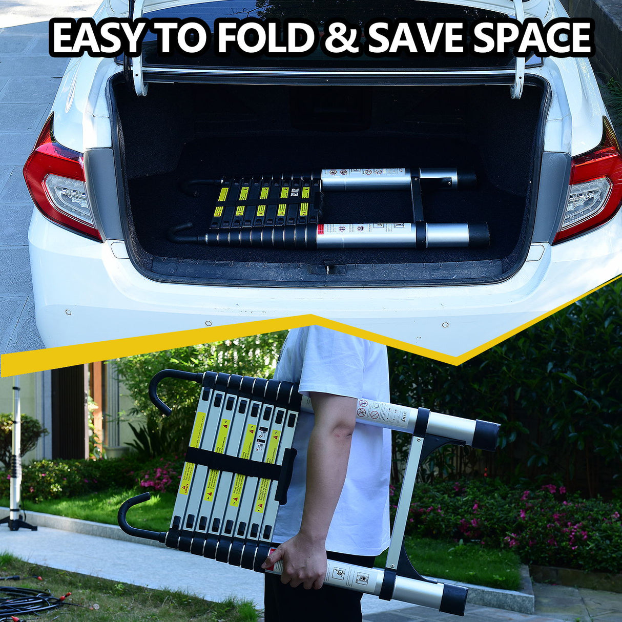 8.5FT telescopic ladder made of aluminum alloy, versatile folding telescopic ladder with hooks and triangular support frame - V.I.P Digital Presence