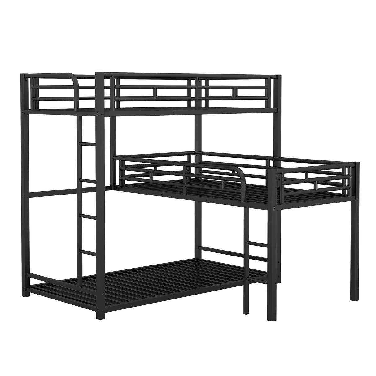 L-shaped Metal Triple Twin Size Bunk Bed, Black - V.I.P Digital Presence