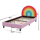 Rainbow Design Upholstered Twin Platform Bed Cute Style Princess Bed for Boys & Girls, Teens, Colorful & Pink - V.I.P Digital Presence