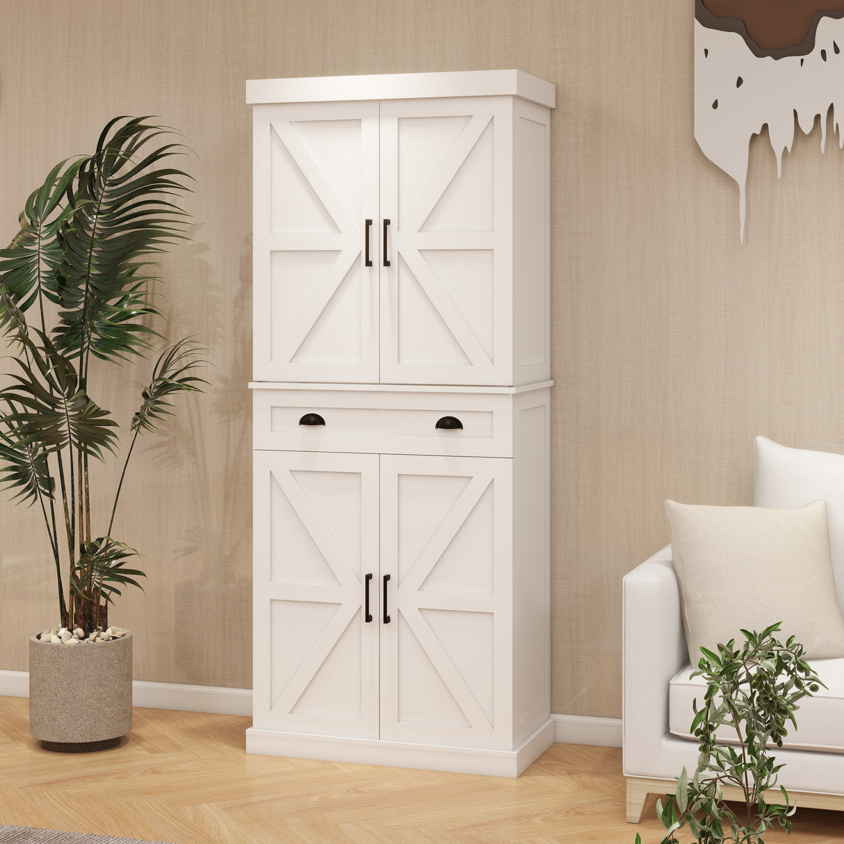 71" Kitchen Pantry Storage Cabinet with 4 Doors(2Doors with Racks)1 Drawer 2 Adjustable Shelves Freestanding Cupboard - V.I.P Digital Presence