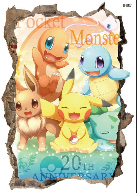 New 3D Pikachu Wall Sticker Pok é mon Wallpaper Self adhesive Cartoon Graffiti Anime Poster Children's Room PVC - V.I.P Digital Presence