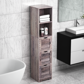 Bathroom Floor Cabinet with 3 Drawers 2 Shelves, Tall Narrow Bathroom Kitchen Pantry Storage Cabinet with Open Compartment Grey - V.I.P Digital Presence