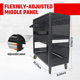 3-Tier Adjustable Rolling Tool Cart | Garage & Workshop Organizer w/ Steel Pegboard - V.I.P Digital Presence