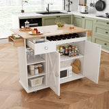 44 Inch Kitchen Island Cart with Solid Wood Top, Wine Storage, Spice Rack, Towel Rack, Wine Glass Holder White & Oak - V.I.P Digital Presence