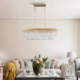 Chandeliers,Rectangular Crystal Chandelier Adjustable,E12 Modern Industrial Crystal Lights (Bulb Not Included) - V.I.P Digital Presence