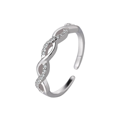 S925 Sterling Silver Micro-Pave Flash Diamond Twisted Rope Ring for Women, Ins-Inspired Korean Style, Unique Design, Hollow Twisted Open Ring - V.I.P Digital Presence