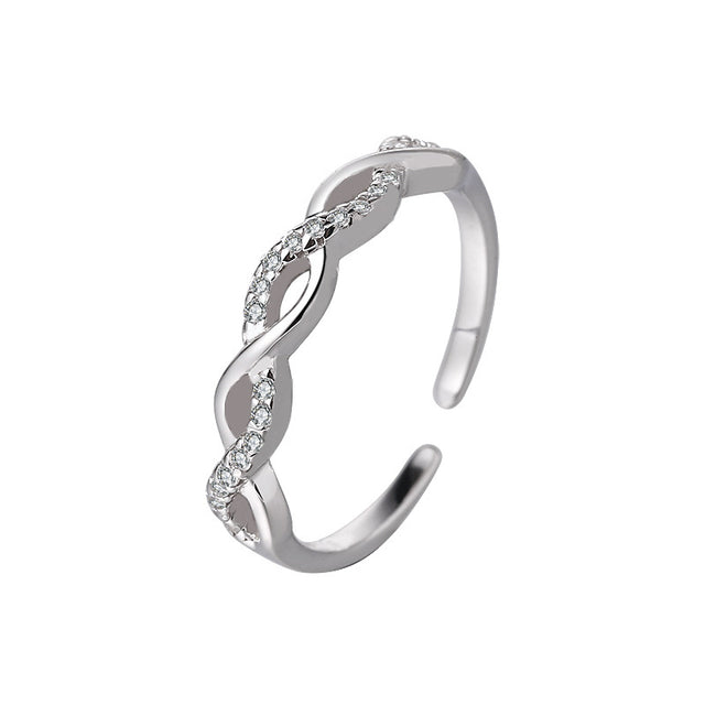 S925 Sterling Silver Micro-Pave Flash Diamond Twisted Rope Ring for Women, Ins-Inspired Korean Style, Unique Design, Hollow Twisted Open Ring - V.I.P Digital Presence
