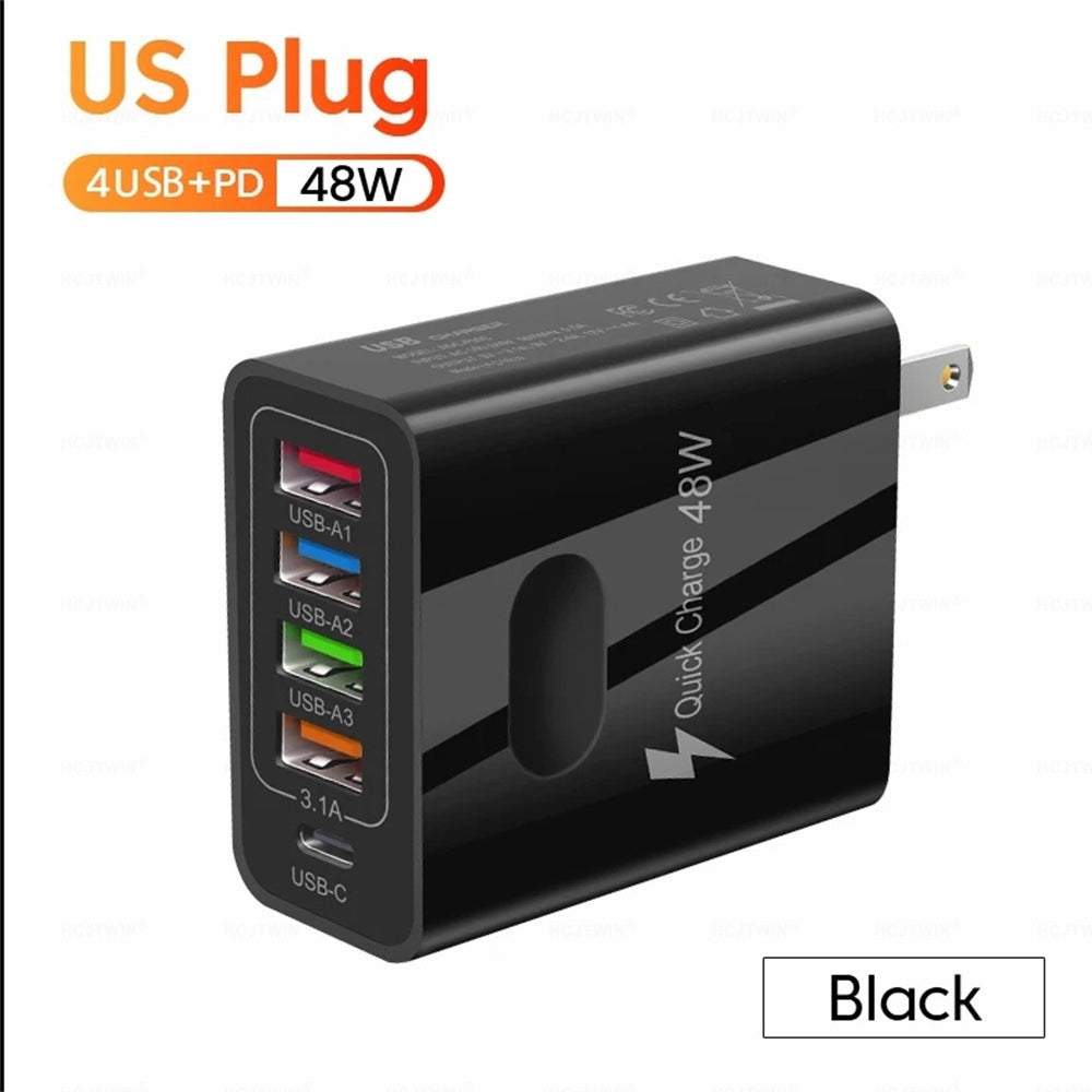 4USB charger, five in one charger, 48W multi interface charger, PD fast charging charger, 4U+PD - V.I.P Digital Presence