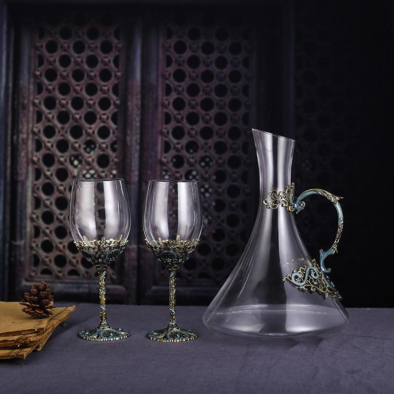 Enamel lead-free red wine cup crystal glass high footed cup decanter set - V.I.P Digital Presence