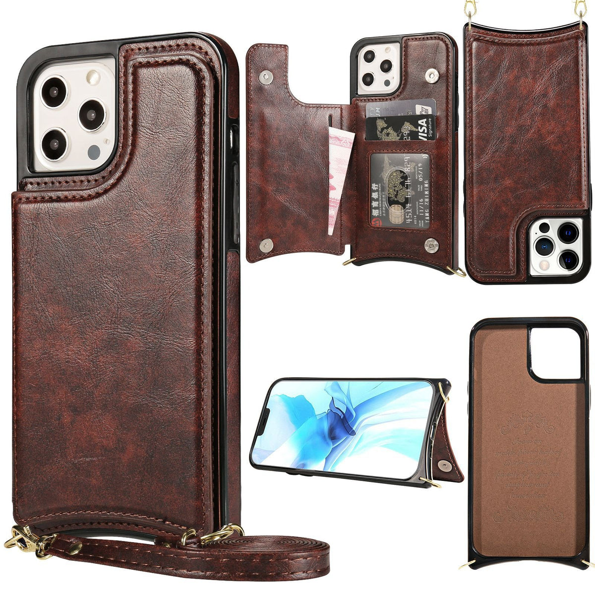 Funda de cuero para teléfono iPhone 14 Crazy Horse Funda para teléfono Apple 13 Creative max skin Funda protectora con tarjeta insertable