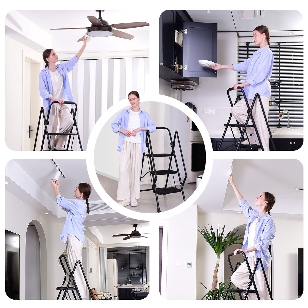 Four step ladder, lightweight folding four step stool, wide anti slip pedal and safety handle, sturdy steel ladder - V.I.P Digital Presence