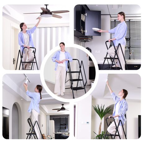 Four step ladder, lightweight folding four step stool, wide anti slip pedal and safety handle, sturdy steel ladder - V.I.P Digital Presence