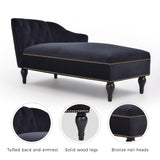 58 inch velvet lounge chair, button cluster right arm lounge chair with nail head decoration and solid wood legs - V.I.P Digital Presence