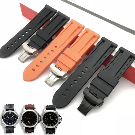 Panerai sea rubber watch strap original butterfly buckle folding buckle waterproof rubber silicone strap men's 22 24mm - V.I.P Digital Presence